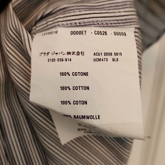 Prada Mens Medium 42 16.5 Navy Gray Striped Dress Shirt EUC - Picture 4 of 4